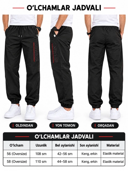 Sport shim erkaklar uchun oversize barcha faslga mos
