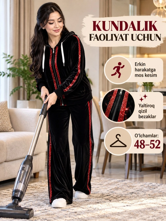 Ayollar velyur kostyumi, 48-52 o'lchamlar