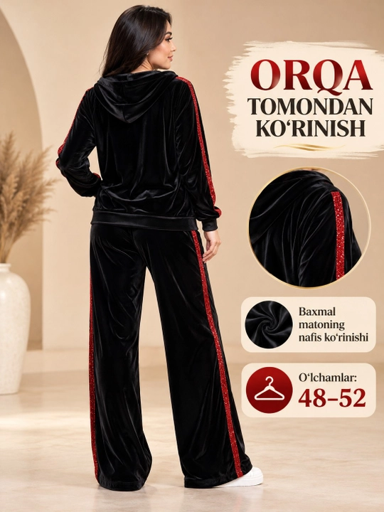 Ayollar velyur kostyumi, 48-52 o'lchamlar