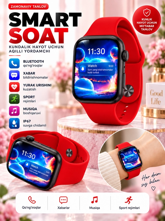 Aqlli soatlar Smart Watch 8 Big T800 Pro Max,Android iPhone uchun, simsiz zaryadlash - 