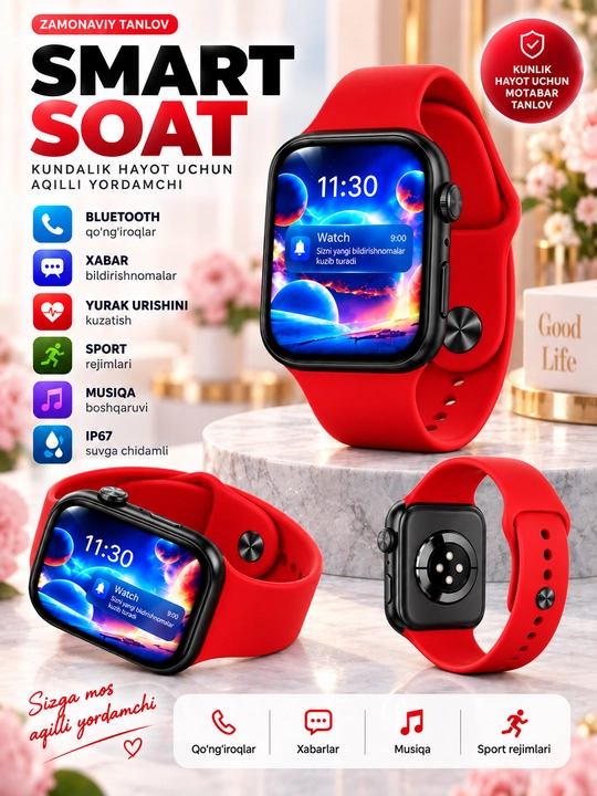 Смарт-часы Smart Watch 8 Big T800 Pro Max, для Android и iPhone, беспроводная зарядка