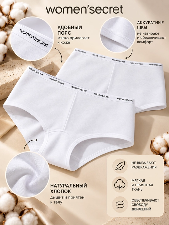 Women’secret ayollar uchun klassik paxtali ichki trusiklar, kundalik foydalanish uchun