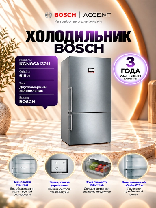 Холодильник Bosch KGN86AI32U, 619 л - 