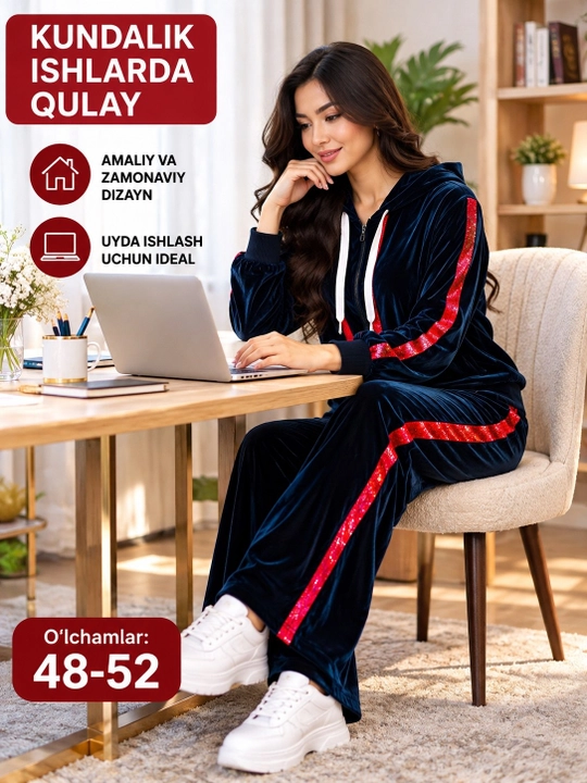 Ayollar velyur kostyumi, 48-52 o'lchamlar