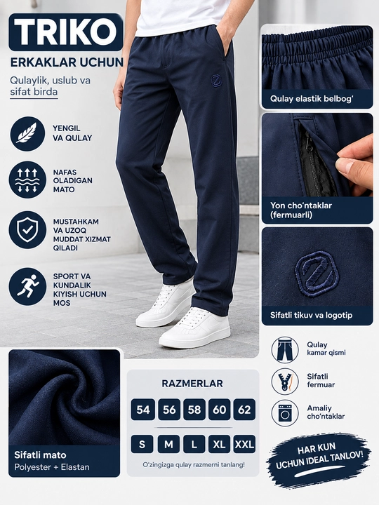 Erkaklar uchun to‘g‘ri bichimli sport triko o'lcham S-XXL - 
