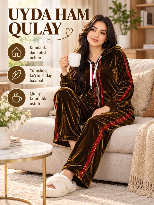 Ayollar velyur kostyumi, 48-52 o'lchamlar