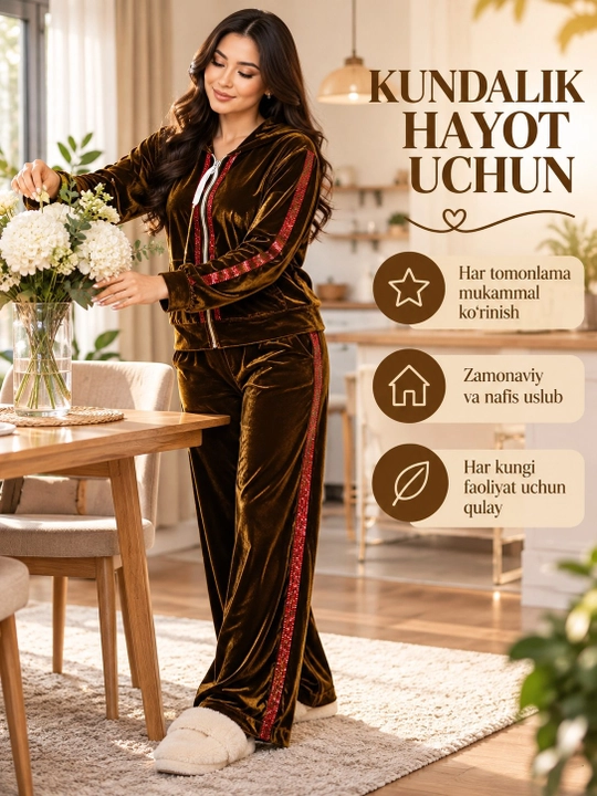 Ayollar velyur kostyumi, 48-52 o'lchamlar