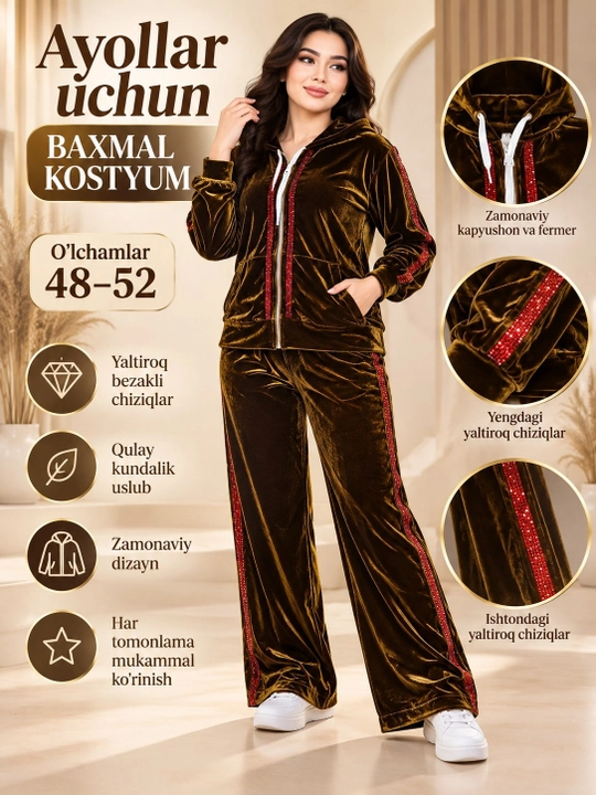 Ayollar velyur kostyumi, 48-52 o'lchamlar