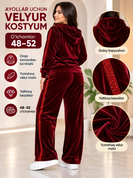 Ayollar velyur kostyumi, 48-52 o'lchamlar