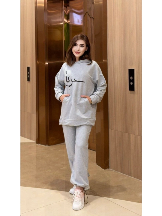 Ayollar uchun sport dvoykasi kapyushonli hudi va shim oversize uslub 46–52 gach standart - 