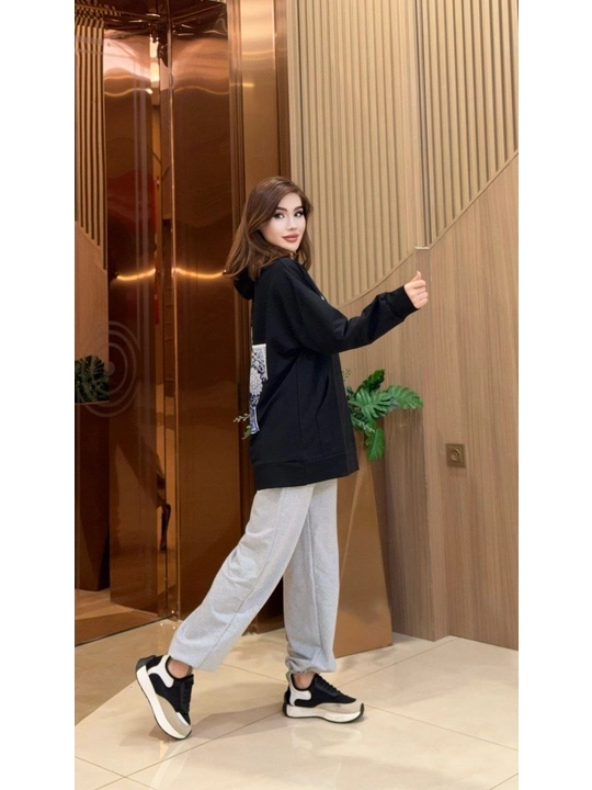 Ayollar uchun sport dvoykasi kapyushonli hudi va shim oversize uslub 46–52 gach standart