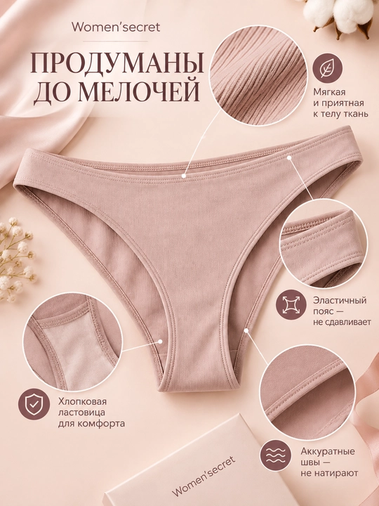 Женские бесшовные трусы Women’secret с высокой эластичностью - 