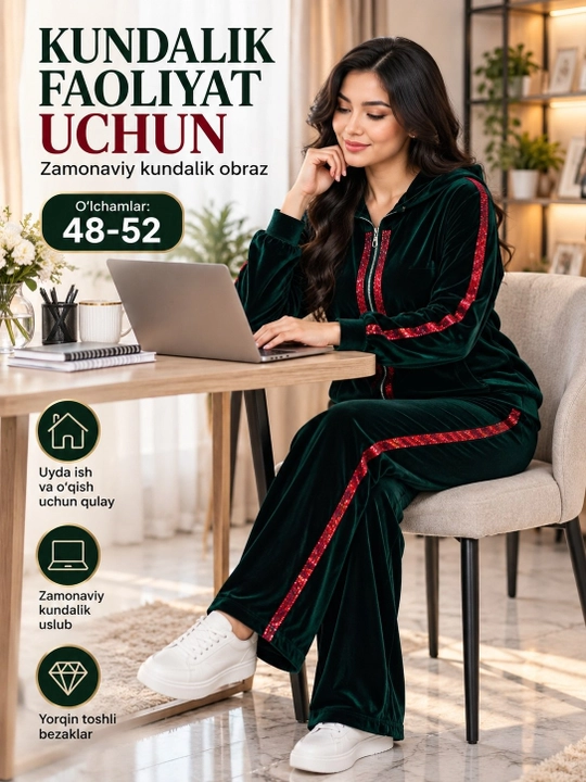 Ayollar velyur kostyumi, 48-52 o'lchamlar