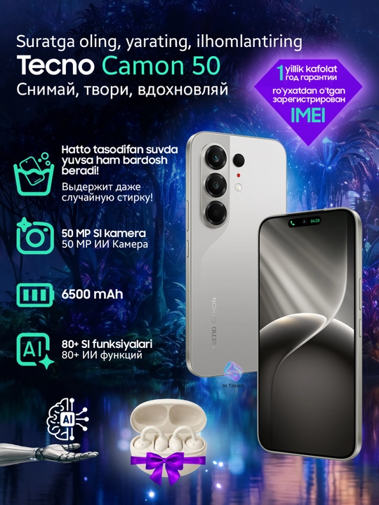 Tecno Camon 50 va 50 Pro kamerali smartfoni, 8/256 GB, AMOLED 144 Hz - 
