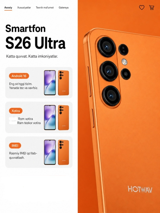 Смартфон S26 Ultra hotwav A26 64GB Rom 12GB Ram Экран 6.75 120Гц  13Мп AI, 5160 мАч - 
