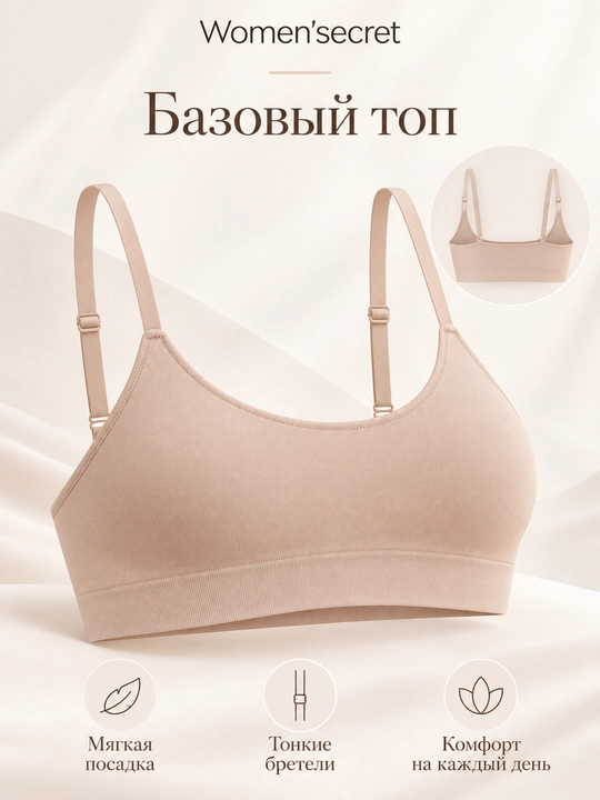 Women’secret ayollar uchun bazaviy top, sozlanadigan ingichka yelkali, bej rangli