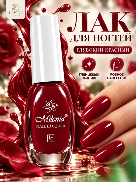 Лак для ногтей Milenia Nail Lacquer, глянцевый и стойкий блеск - 