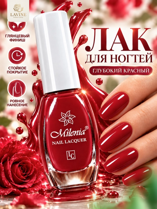 Лак для ногтей Milenia Nail Lacquer, глянцевый и стойкий блеск - 