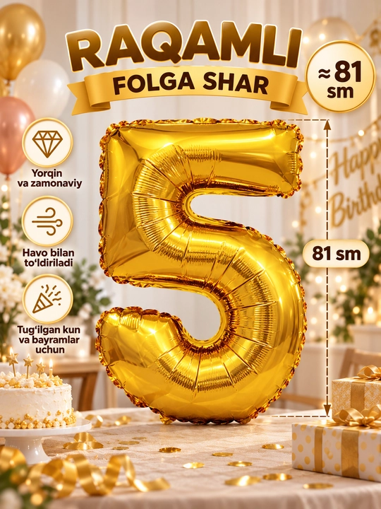 Фольгированные шары с цифрами от 1 до 9: 1, 2, 3, 4, 5, 6, 7, 8, 9, 0 - 