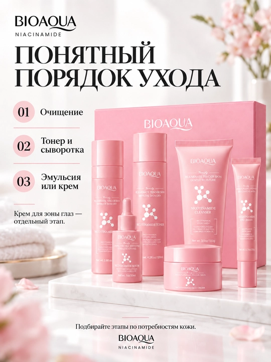 Подарочный набор BIOAQUA Niacinamide с ниацинамидом, 6 средств для лица и зоны глаз