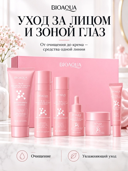 Подарочный набор BIOAQUA Niacinamide с ниацинамидом, 6 средств для лица и зоны глаз
