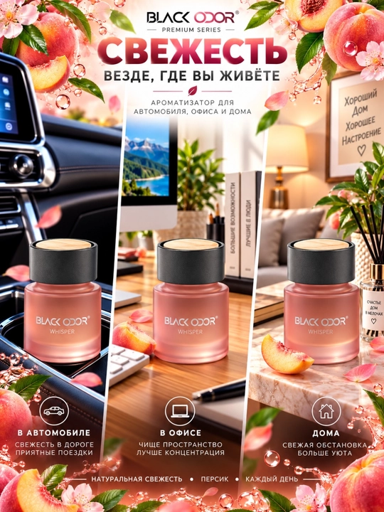Ароматизатор для автомобиля, дома и офиса BLACK ODOR, 50 мл