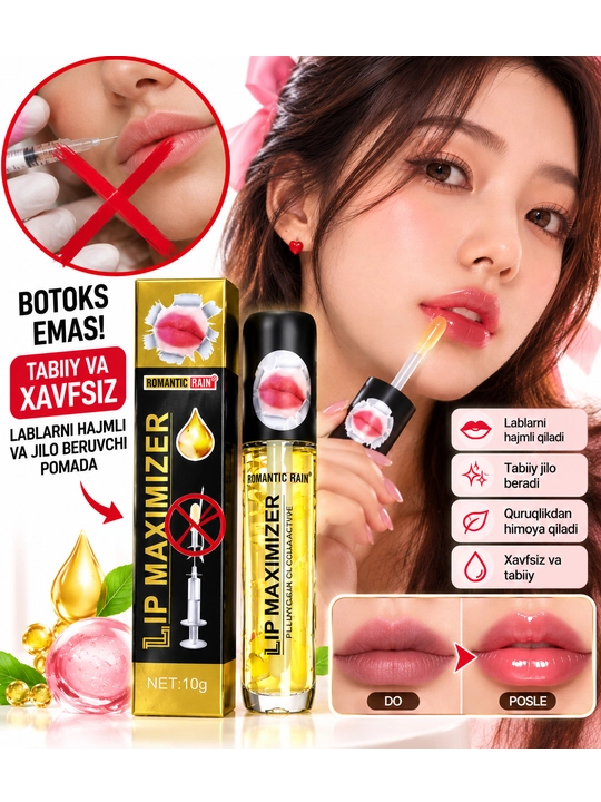 Romantic Rain Lip Maximizer, lab uchun botoks effektli tint, hajm beruvchi blesk, 10 g - 