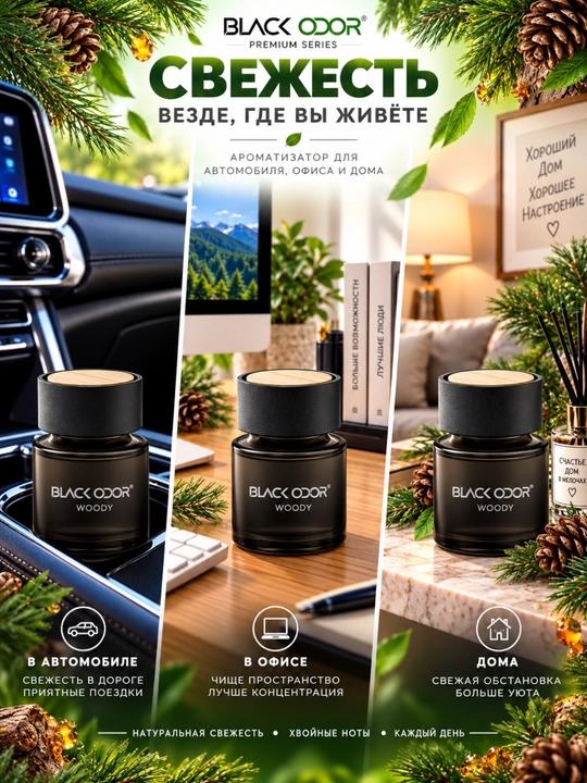 Ароматизатор для автомобиля, дома и офиса BLACK ODOR, 50 мл
