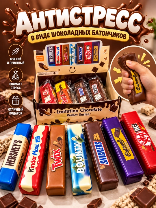 Антистресс  12 шт «Шоколадный батончик» —  набор мягких игрушек с ароматом шоколада - 