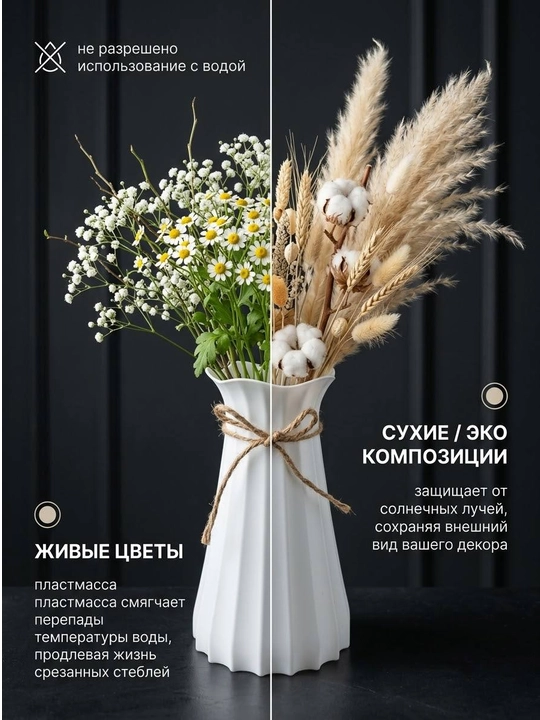 Вазы для натуральных и искусственных цветов, изготовленные из пластика, каучук и пластмасы