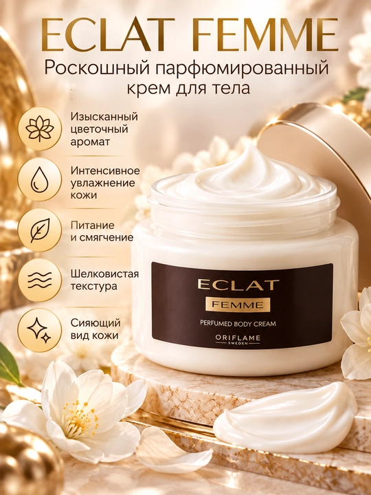 Парфюмированный крем для тела Oriflame Eclat Femme, увлажняющий, 250 мл - 