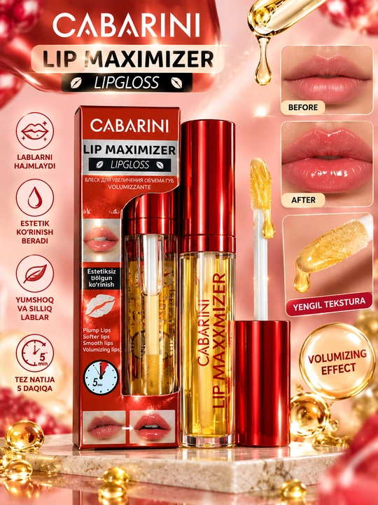 Cabarini Lip Maximizer, lab bo'yog'i Botoks effekti, vizual hajm uchun plumper