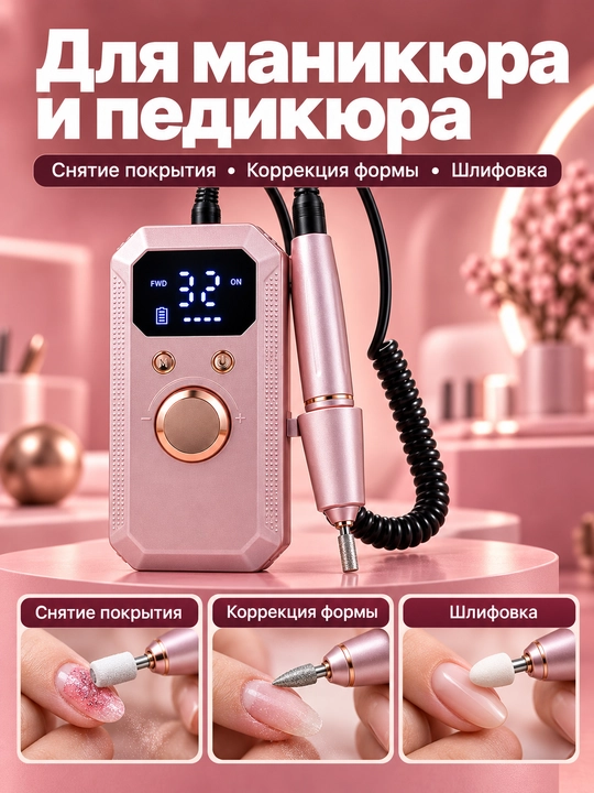 Фрезер для маникюра и педикюра 40000 оборотов в минуту, 12 насадок, USB