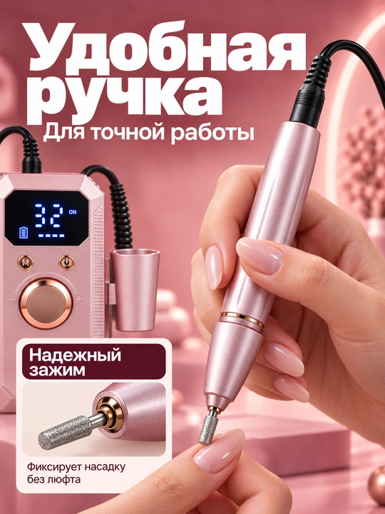 Фрезер для маникюра и педикюра 40000 оборотов в минуту, 12 насадок, USB