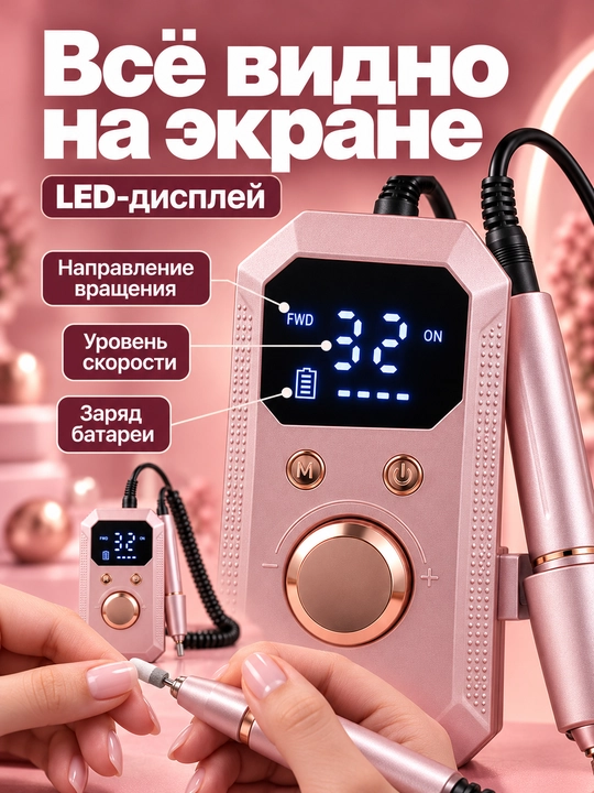Фрезер для маникюра и педикюра 40000 оборотов в минуту, 12 насадок, USB