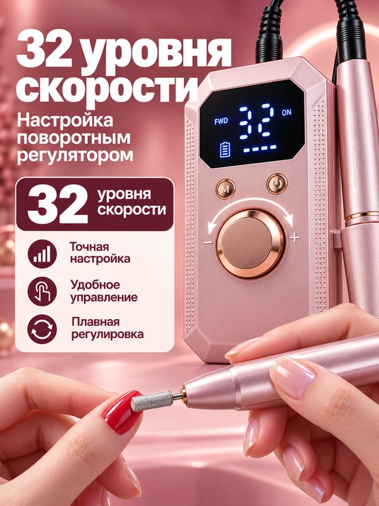 Фрезер для маникюра и педикюра 40000 оборотов в минуту, 12 насадок, USB