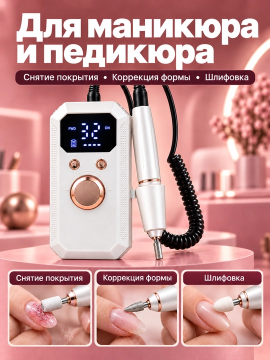Фрезер для маникюра и педикюра 40000 оборотов в минуту, 12 насадок, USB