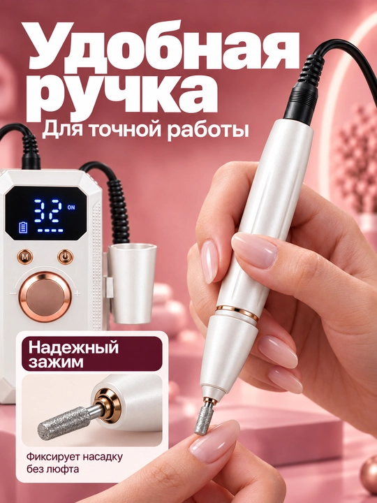 Фрезер для маникюра и педикюра 40000 оборотов в минуту, 12 насадок, USB
