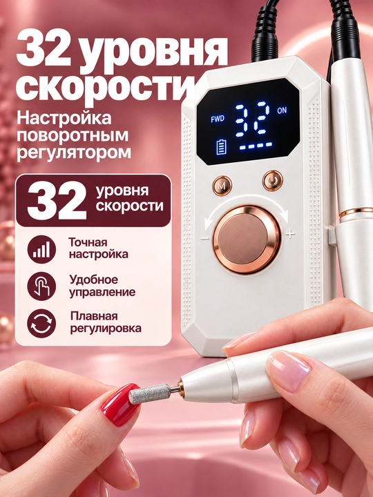 Фрезер для маникюра и педикюра 40000 оборотов в минуту, 12 насадок, USB