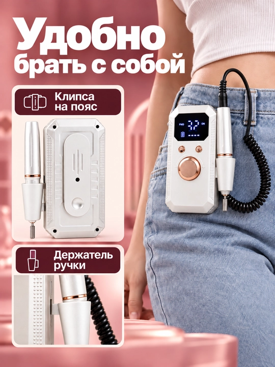 Фрезер для маникюра и педикюра 40000 оборотов в минуту, 12 насадок, USB