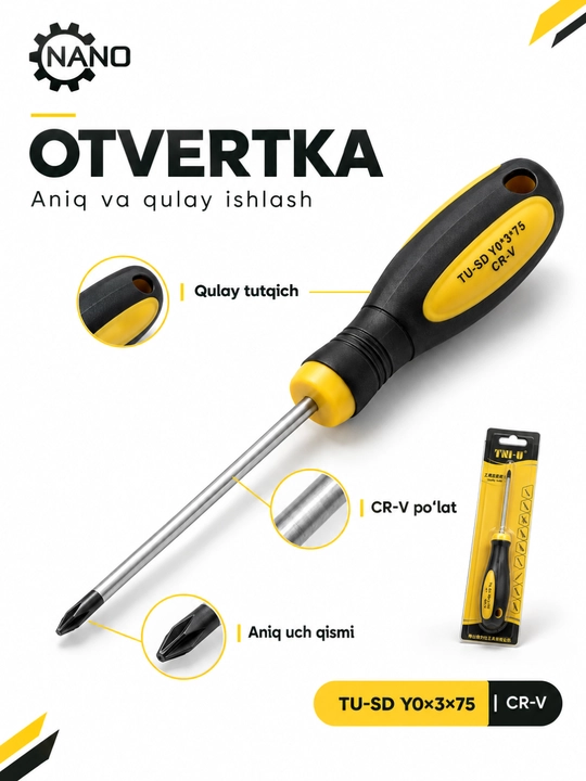 Otvyortka TNI-U TU-SD Y0×3×75 CR-V — krest uchli, qulay dastakli - 