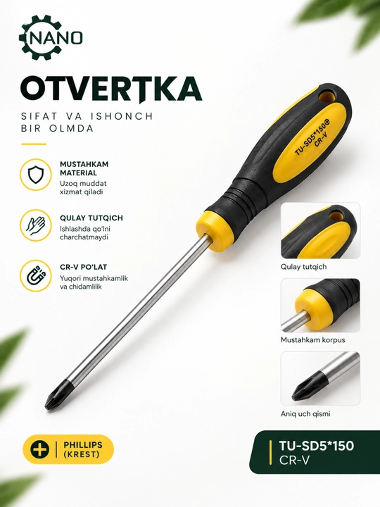Otvyortka TNI-U TU-SD Y0×3×75 CR-V — krest uchli, qulay dastakli - 