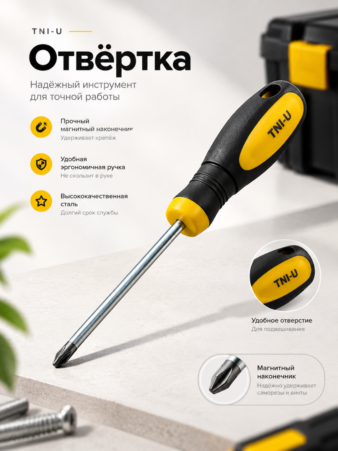 Otvyortka TNI-U TU-SD Y0×3×75 CR-V — krest uchli, qulay dastakli - 