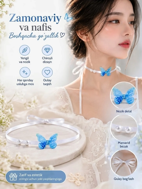 Choker ayollar uchun, bo'yinga taqiladigan taqinchoq - 