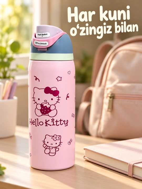 Termos 950 ml, tugmali qulflanadigan qopqoqli, rangli dizayn