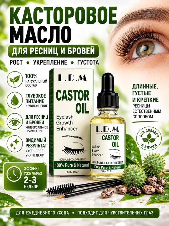 Касторовое масло для ресниц и бровей YMX 30 мл — масло для роста ресниц, укрепление бровей - 