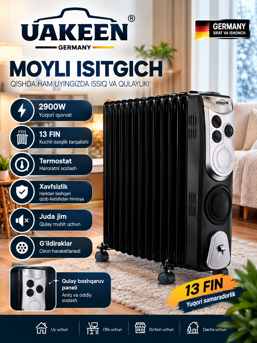 UAKEEN Moyli isitgich, elektr isitgich - 