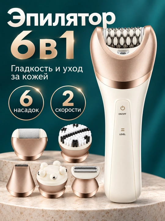 Эпилятор женский для тела 6 в 1, для удаления волос на ногах, лице и бикини - 