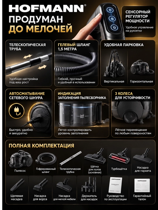 Пылесос Hofmann HVC2203THBK/HF