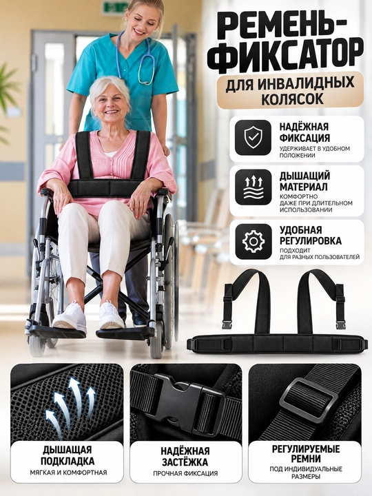 Nogironlar aravachasi uchun fiksator kamar, qora rang